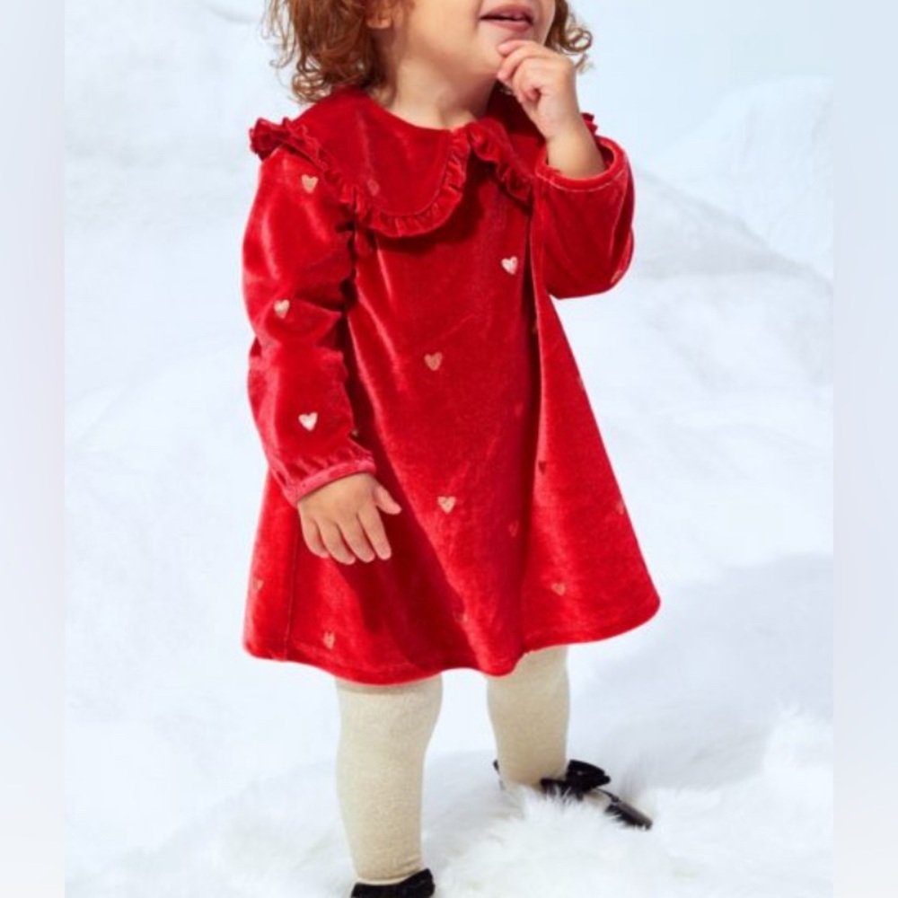H&M Velour Ruffled Collar Heart Dress size 12mos